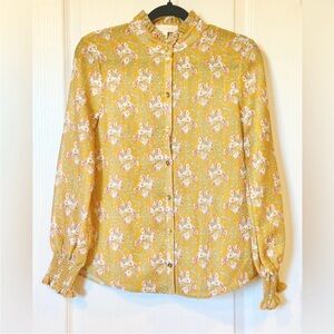 NWOT ETCETRA Mustard Floral Shirt